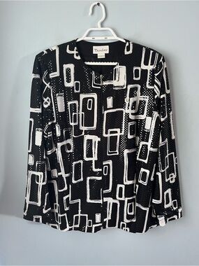 TanJay Vintage Sequin Black & White Geometric Light Zip-Up Jacket Size L